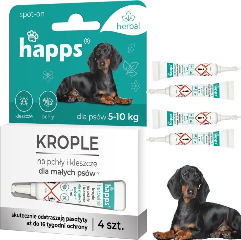 HAPPS HERBAL - KROPLE NA PCHŁY I KLESZCZE DLA MAŁYCH PSÓW DO 10KG 4SZT. HAPPS HERBAL - KROPLE NA PCHŁY I KLESZCZE DLA MAŁYCH PSÓW DO 10KG 4SZT.