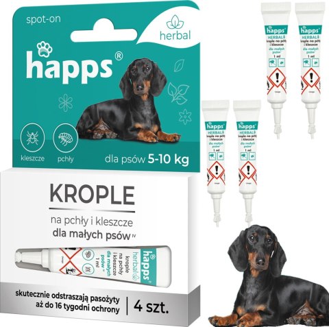 HAPPS HERBAL - KROPLE NA PCHŁY I KLESZCZE DLA MAŁYCH PSÓW DO 10KG 4SZT. HAPPS HERBAL - KROPLE NA PCHŁY I KLESZCZE DLA MAŁYCH PSÓW DO 10KG 4SZT.