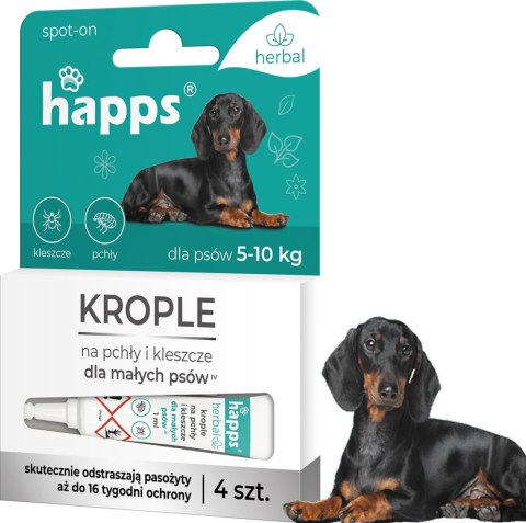 HAPPS HERBAL - KROPLE NA PCHŁY I KLESZCZE DLA MAŁYCH PSÓW DO 10KG 4SZT. HAPPS HERBAL - KROPLE NA PCHŁY I KLESZCZE DLA MAŁYCH PSÓW DO 10KG 4SZT.