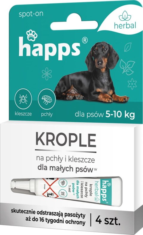HAPPS HERBAL - KROPLE NA PCHŁY I KLESZCZE DLA MAŁYCH PSÓW DO 10KG 4SZT. HAPPS HERBAL - KROPLE NA PCHŁY I KLESZCZE DLA MAŁYCH PSÓW DO 10KG 4SZT.