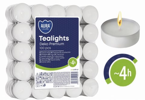 AURA PODGRZEWACZE TEALIGHTS DEKO PREMIUM 4H 100 SZT. PF10-100S AURA PODGRZEWACZE TEALIGHTS DEKO PREMIUM 4H 100 SZT. PF10-100S