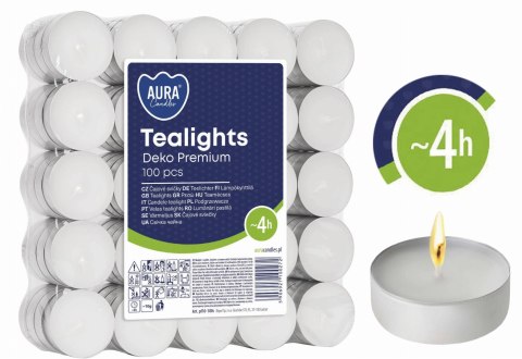 AURA PODGRZEWACZE TEALIGHTS DEKO PREMIUM 4H 100 SZT. PF10-100S AURA PODGRZEWACZE TEALIGHTS DEKO PREMIUM 4H 100 SZT. PF10-100S