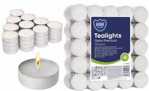 AURA PODGRZEWACZE TEALIGHTS DEKO PREMIUM 4H 100 SZT. PF10-100S AURA PODGRZEWACZE TEALIGHTS DEKO PREMIUM 4H 100 SZT. PF10-100S
