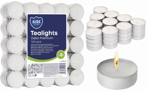 AURA PODGRZEWACZE TEALIGHTS DEKO PREMIUM 4H 100 SZT. PF10-100S AURA PODGRZEWACZE TEALIGHTS DEKO PREMIUM 4H 100 SZT. PF10-100S
