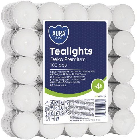 AURA PODGRZEWACZE TEALIGHTS DEKO PREMIUM 4H 100 SZT. PF10-100S AURA PODGRZEWACZE TEALIGHTS DEKO PREMIUM 4H 100 SZT. PF10-100S