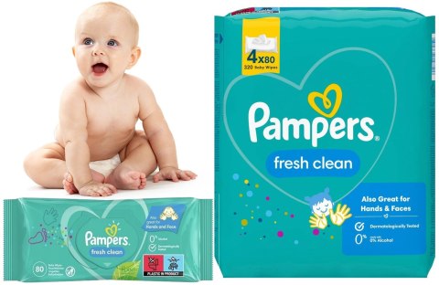 PAMPERS CHUSTECZKI NAWILŻANE FRESH CLEAN 4 x 80 SZT. PAMPERS CHUSTECZKI NAWILŻANE FRESH CLEAN 4 x 80 SZT.