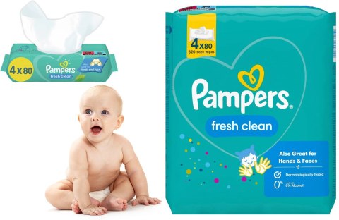 PAMPERS CHUSTECZKI NAWILŻANE FRESH CLEAN 4 x 80 SZT. PAMPERS CHUSTECZKI NAWILŻANE FRESH CLEAN 4 x 80 SZT.