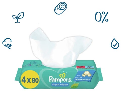 PAMPERS CHUSTECZKI NAWILŻANE FRESH CLEAN 4 x 80 SZT. PAMPERS CHUSTECZKI NAWILŻANE FRESH CLEAN 4 x 80 SZT.