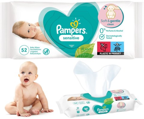 PAMPERS CHUSTECZKI NAWILŻANE SENSITIvE 52 SZT. - 1 OP. PAMPERS CHUSTECZKI NAWILŻANE SENSITIvE 52 SZT. - 1 OP.