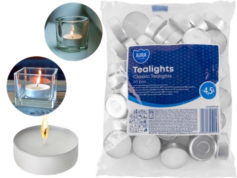 AURA PODGRZEWACZE TEALIGHTS CLASSIC 4,5H 50 SZT. P15-50 AURA PODGRZEWACZE TEALIGHTS CLASSIC 4,5H 50 SZT. P15-50