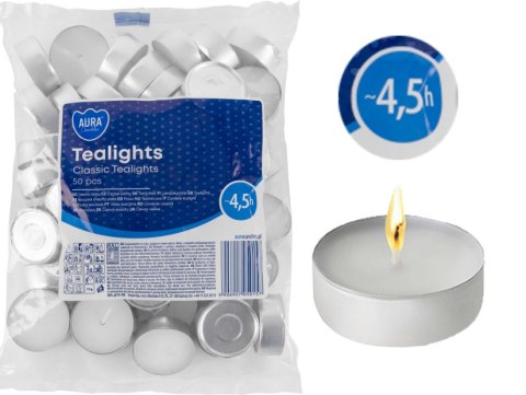 AURA PODGRZEWACZE TEALIGHTS CLASSIC 4,5H 50 SZT. P15-50 AURA PODGRZEWACZE TEALIGHTS CLASSIC 4,5H 50 SZT. P15-50