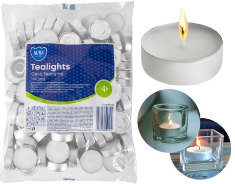 AURA PODGRZEWACZE TEALIGHTS DEKO 4H 100 SZT. P10-100