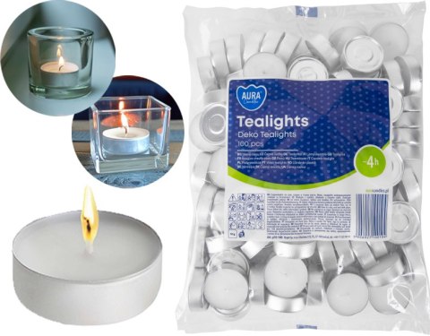 AURA PODGRZEWACZE TEALIGHTS DEKO 4H 100 SZT. P10-100 AURA PODGRZEWACZE TEALIGHTS DEKO 4H 100 SZT. P10-100