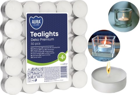 AURA PODGRZEWACZE TEALIGHTS DEKO PREMIUM 4H 50 SZT. PF10-50S AURA PODGRZEWACZE TEALIGHTS DEKO PREMIUM 4H 50 SZT. PF10-50S