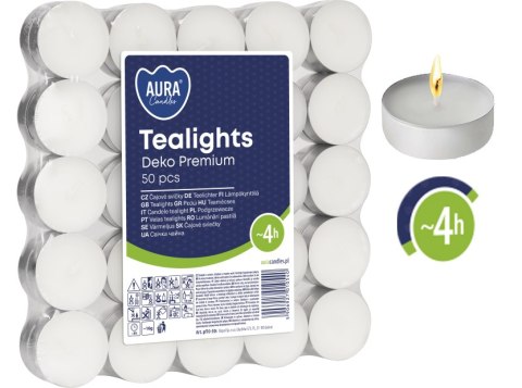 AURA PODGRZEWACZE TEALIGHTS DEKO PREMIUM 4H 50 SZT. PF10-50S AURA PODGRZEWACZE TEALIGHTS DEKO PREMIUM 4H 50 SZT. PF10-50S