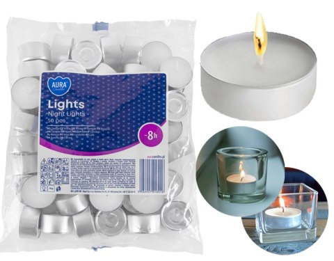 AURA ŚWIECE LIGHTS NIGHT 8H 50 SZT. P30-50 AURA ŚWIECE LIGHTS NIGHT 8H 50 SZT. P30-50