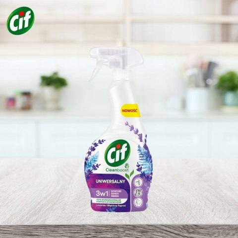 CIF CLEANBOOST UNIWERSALNY 3W1 SPRAY CZYSZCZACY LAWENDA I BŁEKITNA PAPROĆ 500ML CIF CLEANBOOST UNIWERSALNY 3W1 SPRAY CZYSZCZACY LAWENDA I BŁEKITNA PAPROĆ 500ML