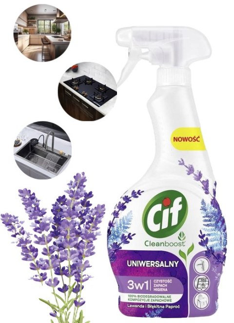 CIF CLEANBOOST UNIWERSALNY 3W1 SPRAY CZYSZCZACY LAWENDA I BŁEKITNA PAPROĆ 500ML CIF CLEANBOOST UNIWERSALNY 3W1 SPRAY CZYSZCZACY LAWENDA I BŁEKITNA PAPROĆ 500ML