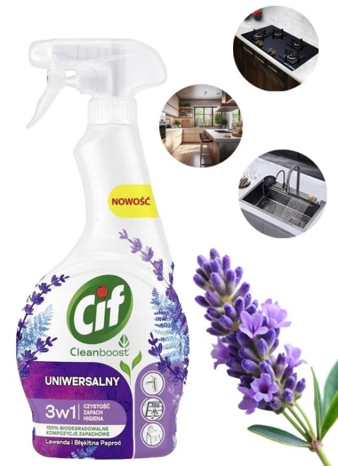 CIF CLEANBOOST UNIWERSALNY 3W1 SPRAY CZYSZCZACY LAWENDA I BŁEKITNA PAPROĆ 500ML CIF CLEANBOOST UNIWERSALNY 3W1 SPRAY CZYSZCZACY LAWENDA I BŁEKITNA PAPROĆ 500ML