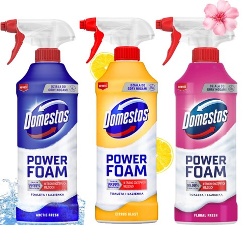 ZESTAW 3 x DOMESTOS POWER FOAM PIANA DO MYCIA TOALETY I ŁAZIENKI 435ML ZESTAW 3 x DOMESTOS POWER FOAM PIANA DO MYCIA TOALETY I ŁAZIENKI 435ML