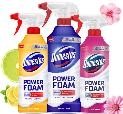 ZESTAW 3 x DOMESTOS POWER FOAM PIANA DO MYCIA TOALETY I ŁAZIENKI 435ML ZESTAW 3 x DOMESTOS POWER FOAM PIANA DO MYCIA TOALETY I ŁAZIENKI 435ML