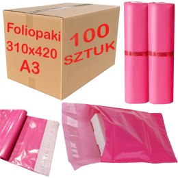 FOLIOPAKI KURIERSKIE RÓŻOWE A3 310x420MM - 100 SZT.