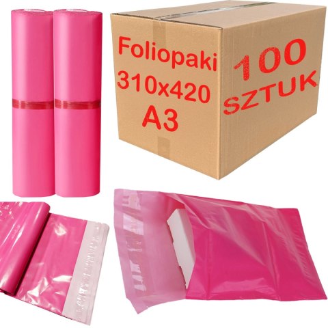 FOLIOPAKI KURIERSKIE RÓŻOWE A3 310x420MM - 100 SZT.