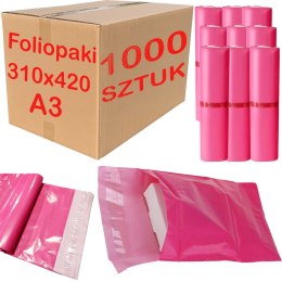 FOLIOPAKI KURIERSKIE RÓŻOWE A3 310x420MM - 1000 SZT.