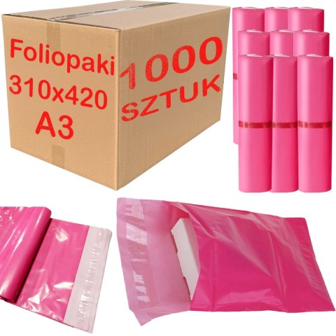 FOLIOPAKI KURIERSKIE RÓŻOWE A3 310x420MM - 1000 SZT.