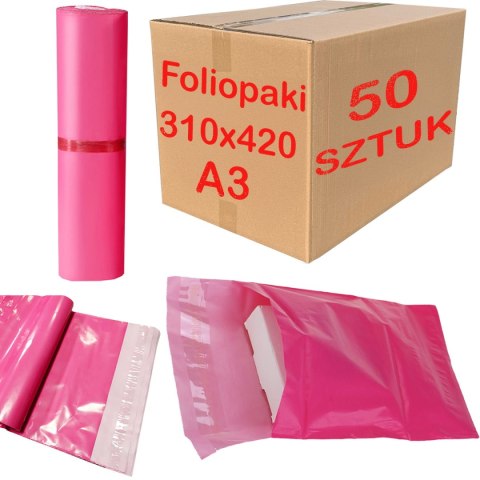 FOLIOPAKI KURIERSKIE RÓŻOWE A3 310x420MM - 50 SZT.