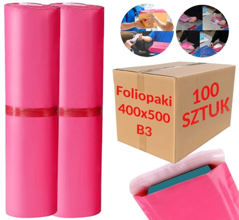 FOLIOPAKI KURIERSKIE RÓŻOWE B3 400x500MM - 100 SZT.