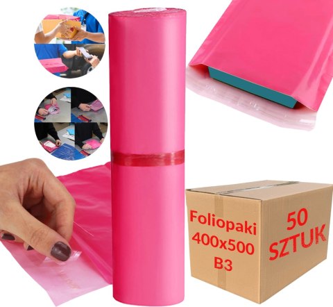 FOLIOPAKI KURIERSKIE RÓŻOWE B3 400x500MM - 100 SZT.