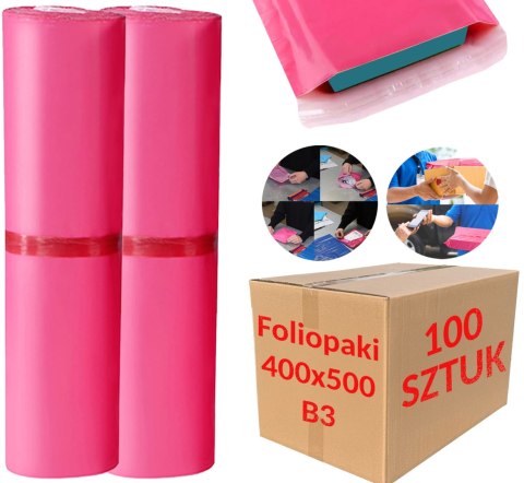 FOLIOPAKI KURIERSKIE RÓŻOWE B3 400x500MM - 100 SZT.