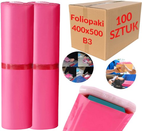 FOLIOPAKI KURIERSKIE RÓŻOWE B3 400x500MM - 100 SZT.