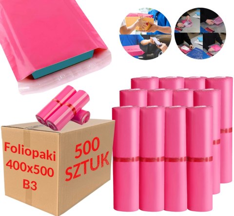 FOLIOPAKI KURIERSKIE RÓŻOWE B3 400x500MM - 500 SZT.