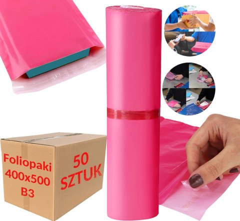 FOLIOPAKI KURIERSKIE RÓŻOWE B3 400x500MM - 500 SZT.