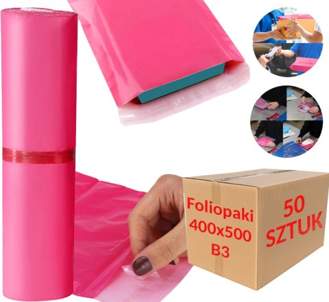 FOLIOPAKI KURIERSKIE RÓŻOWE B3 400x500MM - 500 SZT.