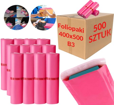 FOLIOPAKI KURIERSKIE RÓŻOWE B3 400x500MM - 500 SZT.