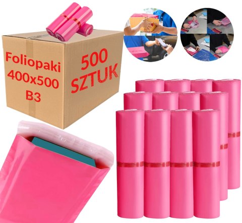 FOLIOPAKI KURIERSKIE RÓŻOWE B3 400x500MM - 500 SZT.