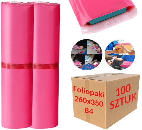 FOLIOPAKI KURIERSKIE RÓŻOWE B4 260x350MM - 100 SZT.