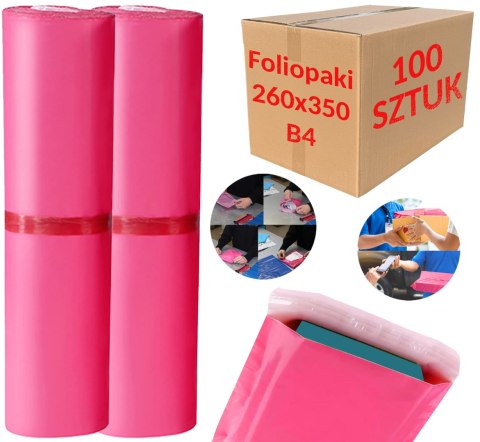 FOLIOPAKI KURIERSKIE RÓŻOWE B4 260x350MM - 100 SZT.