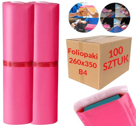 FOLIOPAKI KURIERSKIE RÓŻOWE B4 260x350MM - 100 SZT.