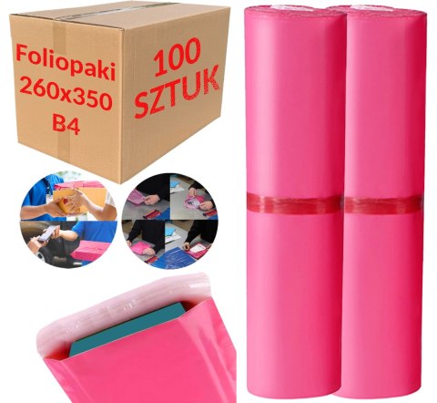FOLIOPAKI KURIERSKIE RÓŻOWE B4 260x350MM - 100 SZT.