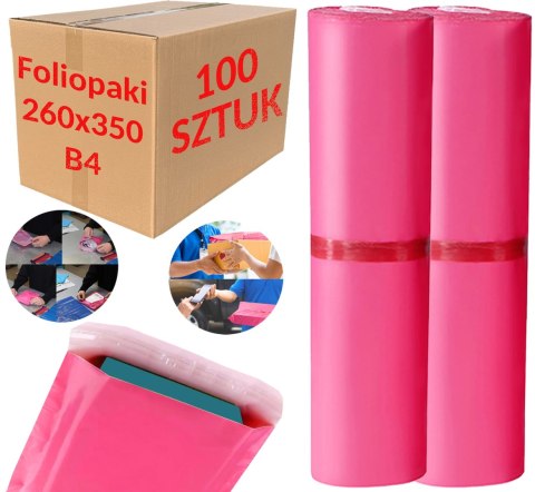 FOLIOPAKI KURIERSKIE RÓŻOWE B4 260x350MM - 100 SZT.