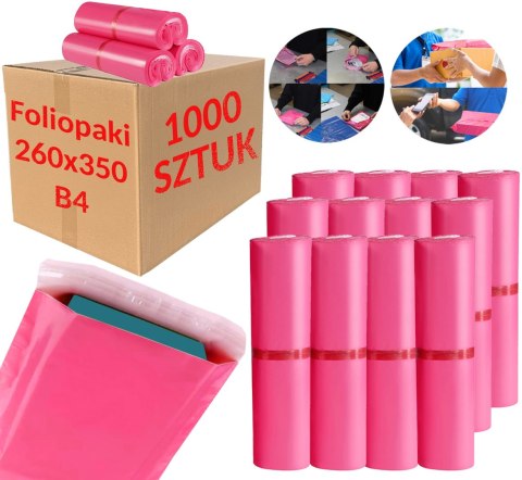 FOLIOPAKI KURIERSKIE RÓŻOWE B4 260x350MM - 1000 SZT.