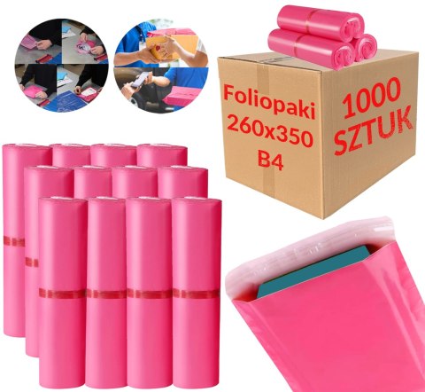 FOLIOPAKI KURIERSKIE RÓŻOWE B4 260x350MM - 1000 SZT.