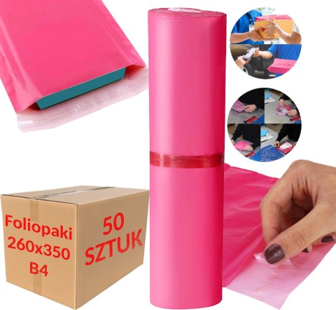 FOLIOPAKI KURIERSKIE RÓŻOWE B4 260x350MM - 1000 SZT.