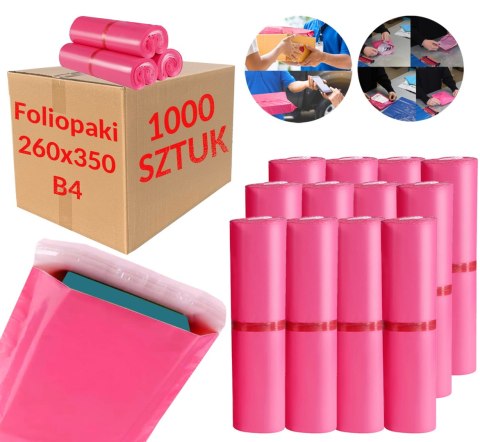 FOLIOPAKI KURIERSKIE RÓŻOWE B4 260x350MM - 1000 SZT.