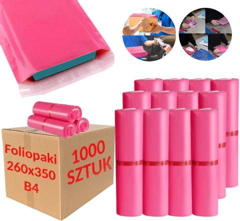 FOLIOPAKI KURIERSKIE RÓŻOWE B4 260x350MM - 1000 SZT.