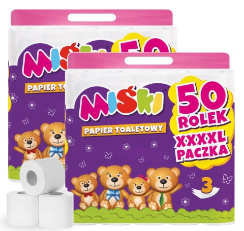 PAPIER TOALETOWY 50R MIŚKI 3W - 100 ROLEK PAPIER TOALETOWY 50R MIŚKI 3W - 100 ROLEK